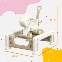 Qaba 5 in 1 Rocking Horse for Toddlers 1-3 Years with Detachable Balance Board, Push Handle, Footrest, Cream White(m-3)