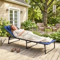 Outsunny Foldable Chaise Lounge, 4-Position Reclining Back, Trifold Portable design and Breathable Mesh for Poolside,Camping, Hiking - Navy Blue(m-8)