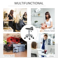 HOMCOM PU Leather Adjustable Stool, Rolling Saddle Stool with Wheels for Massage, Spa, Clinic, Beauty and Tattoo, Black(m-7)