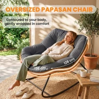 Outsunny Indoor Outdoor Papasan Rocking Chair, Oversized Rocking Egg Chair with Cushion for Garden, Patio, Dark Gray(m-4)