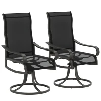 Outsunny 2-Piece Swivel Patio Dining Chairs, 360° Swivel Rocking Outdoor Chairs with Curved Armrests, Breathable Mesh Seat & S Shape Backrest for Yard, Lawn, Porch, Black(m-9)