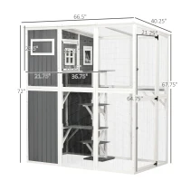 PawHut Catio Outdoor Cat Enclosure Large Cat House Outdoor Wooden Walk-in Kitten Feral Cat Shelter, for Multiple Cats with 7 Perches, Door, Cat Condo and Weather Protection Roof, 66.5" L, Gray(m-3)