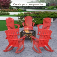 Outsunny Wooden Adirondack Rocking Chair Outdoor Lounge Chair Fire Pit Seating with Slatted Wooden Design, Fanned Back, Red(m-9)