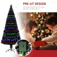HOMCOM 6ft Tall Fir Artificial Christmas Tree with Realistic Branches, 230 Multi-Color Fiber Optic LED Lights and 230 Tips, Black(m-5)