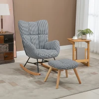 HOMCOM Glider Rocker with Ottoman Set, Houndstooth Nursery Rocking Chair, Upholstered Wingback Armchair for Living Room and Bedroom(m-10)