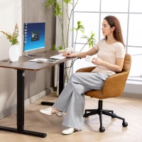 HOMCOM Swivel Office Chair, Faux Leather Desk Chair with Adjustable Height for Living Room, Bedroom, Study, Brown(m-7)