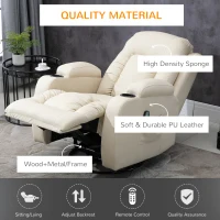 HOMCOM Vibration Massage Recliner Chair for Living Room with Heat,  Swivel Single Sofa, Modern PU Leather Manual Reclining Chair with Footrest, Cream White(m-12)