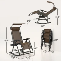 Outsunny Outdoor Rocking Chairs, Foldable Reclining Zero Gravity Lounge Rocker with Pillow, Cup & Phone Holder, Combo Design with Folding Legs, Brown(m-3)