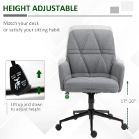Vinsetto Office Chair Swivel Upholstered Task Chair with Double Thick Padded Backrest, Adjustable Height, Soft Cushioned Seat and 5 Wheels, Grey(m-13)