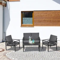 Outsunny 4-Piece Patio Furniture Set Garden Conversation Set with Soft Washable Cushions & Strong Steel Frame, Grey(m-2)