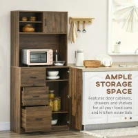 HOMCOM 70" Buffet Hutch with 3 Drawers, Kitchen Pantry with Sliding Door, Large Cabinet and Adjustable Shelves, Walnut(m-4)