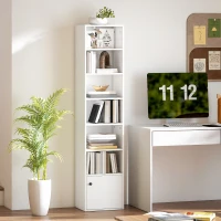 HOMCOM 7-Tier Bookcase, Display Shelf Unit with Adjustable Shelf and Cabinet, White(m-8)