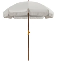 Outsunny 6.2' Beach Umbrella for Travel, Vent, Ruffles, Carry Bag, Portable Outdoor Umbrella for Garden, Light Gray(m-11)