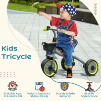 Qaba Tricycle for Toddler 2-5 Year Old Girls and Boys, Toddler Trike with Adjustable Seat, Basket, Bell, Black(m-4)
