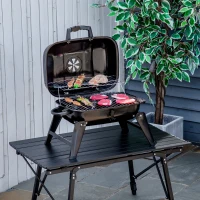 Outsunny 14" Portable Grill, Small Charcoal Grill for Outdoor Cooking, BBQ, Camping, Enamel Coated, Folding Legs, Black(m-2)