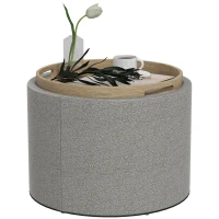 HOMCOM Round Coffee Table, End Table with Hidden Storage and Tray Top, Linen Upholstered Footrest for Living Room(m-9)