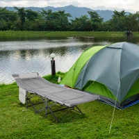 Outsunny Folding Camping Cot with Mat & Pillow, Double Layer Oxford Heavy Duty Sleeping Cot with Carry Bag Light Grey(m-8)