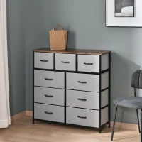 HOMCOM Dresser for Bedroom with 9 Drawers, 4-Tier Fabric Chest of Drawers, Tall Dresser Storage Tower with Steel Frame and Wooden Top for Closets, Nursery Room, Grey(m-8)