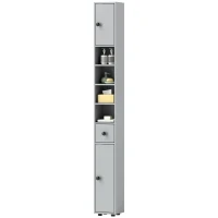 kleankin 71" Tall Bathroom Cabinet, Narrow Toilet Paper Cabinet with Open Shelves, 2 Door Cabinets, Adjustable Shelves, Grey(m-2)