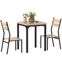 HOMCOM 3 Piece Dining Table Set for 2, Modern Kitchen Table and Chairs, Dining Room Set for Breakfast Nook, Light Wood Grain(m-1)