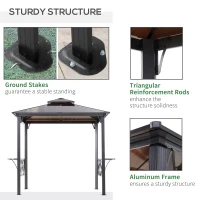 Outsunny Outdoor Hardtop Grill Gazebo Cooking BBQ Canopy w/ 6 Hooks for Utensils and Double Vented PC Roof, Coffee(m-6)