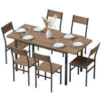 HOMCOM 7-Piece Industrial Dining Table Set for 4-6 Kitchen Table and Armless Chairs, Brown Wood Grain(m-2)