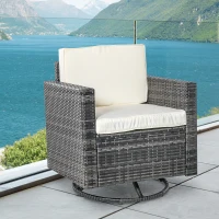 Outsunny Outdoor Swivel Rocker, PE Wicker Dining Chair, 360 Degree Swivel Patio Glider with Cushions for Backyard, Lawn, Garden, Deck, Porch, Steel Frame, Cream White(m-10)