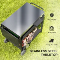 Outsunny Outdoor Bar Cart BBQ Table with Wheels, Stainless Steel Pizza Oven Stand, Outdoor Kitchen Cart with Storage and Hooks(m-4)