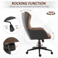 Vinsetto Swivel Office Chair Modern Linen Upholstered Home Computer Desk Task Chair with Cushioned Arm, Wheels, Adjustable Height, Brown(m-12)