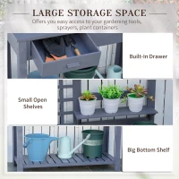 Outsunny Potting Bench Table, Garden Work Bench, Outdoor Wooden Workstation with Tiers of Shelves and Drawer, Grey(m-4)