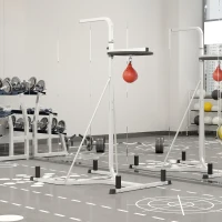 Soozier 2-in-1 Punching Bag Stand, Adjustable Height Heavy Bag Stand with Weighted Base and Speed Bag for Home, White(m-2)