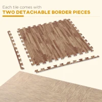 HomCom 96 Sq Ft Dark Wood Grain Look EVA Foam Exercise Floor Mats with Easy Connect Design & Soft Feel/Material(m-5)