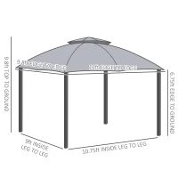 Outsunny 10' x 12' Outdoor Gazebo, Patio Gazebo Canopy Shelter w/Double Vented Roof, Zippered Mesh Sidewalls, Solid Steel Frame, Grey(m-3)