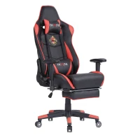 Ficmax Large Size Executive Racing Style Computer Gaming Chair with Lumbar Massage Support and Retractible Footrest - Red/Black(m-9)