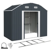Outsunny 8' x 4' Galvanized Outdoor Storage Shed, Garden Shed with Adjustable Shelves, Double Sliding Doors and Vents(m-9)