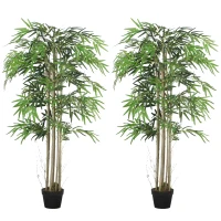 Outsunny 5FT Artificial Bamboo Tree Set of 2, Fake Plant with 1095 Leaves, Greenery Plant in Nursery Pot for Indoor, Green(m-9)