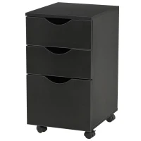 HOMCOM 3 Drawer Mobile File Cabinet with Wheels, Wood Filing Cabinet for Home Office, Rolling Under Desk Cabinet, Black(m-14)