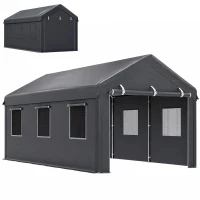Outsunny 10' x 20' Carport, Heavy Duty Portable Garage with 6 Mesh Windows and Door, Dark Grey(m-9)