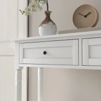 HOMCOM Hallway Console Table, Modern Entryway Table with 2 Drawers, Storage Shelf, Turned Legs for Living Room, Bedroom, White(m-9)