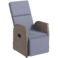 Outsunny Outdoor Recliner Chair with Adjustable Backrest & Footrest, Cushion, Side Tray, Grey(m-9)