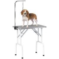 PawHut Foldable Pet Grooming Table for Dogs Cats with Adjustable Arm, Non-slip Surface, Grey(m-9)