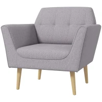 HOMCOM Upholstered Armchair, Modern Accent Chair with Tufted Pattern, Rubber Wood Legs for Living Room, Bedroom, Grey(m-2)