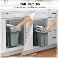 HOMCOM Pull Out Garbage Bin for Kitchen, 7.9 Gallon (30 L) Under Sink Garbage Can, 2 Removable Compartments, Grey(m-4)