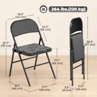 HOMCOM Set of 4 Metal Foldable Chairs, PU Leather Padded Folding Chairs with Cushion Seat and Open Back for Indoor, Black(m-5)