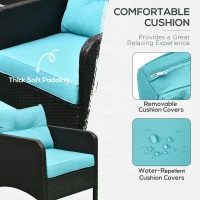 Outsunny 5 Pieces Rattan Wicker Lounge Chair Outdoor Patio Conversation Set with 2 Cushioned Chairs, 2 Ottomans and Tempered Glass Top Coffee Table, Brown/Blue(m-5)
