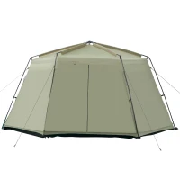 Outsunny 8-10 Person Screen House Room Instant Camping Canopy, Wind Resistant Hexagon Design Screen Shelter Family Tent, and Screened Mesh for Hiking, Hunting, Fishing, Army Green(m-11)