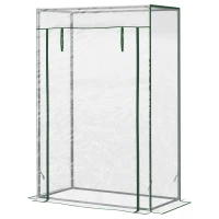 Outsunny 40"L x 20"W x 59"H Walk-in Garden Greenhouse with Steel Frame Outdoor Hot House Tomato Plant Warm House w/ Roll up Door, Plastic Cover, Clear(m-10)