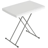Outsunny Folding Outdoor Patio Table, 3-Level Adjustable Camping Table Picnic Table with HDPE Top, Steel Legs, White(m-9)