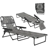 Outsunny Folding Lounge Chair w/ Reclining Back, Mixed Grey(m-13)