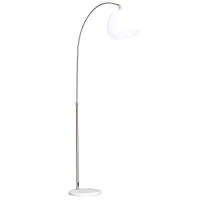 HOMCOM Arc Floor Lamp,Metal Standing Lamp, with 350° Flexible Lampshade, Adjustable Pole, and Marble Round Base for Living, Office, Bedroom, White/Silver(m-17)